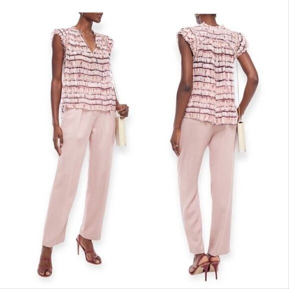 Ulla Johnson Clea Pink Tie Dye Stripe Silk Blouse , Size 2 - Picture 2 of 16